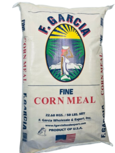 Fine corn meal flour in a clean package for cooking and baking